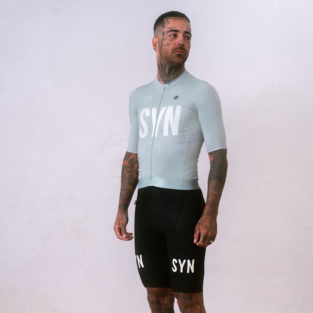 Cycling Bib Shorts - Gümüş grisi kısa kollu bisiklet forması